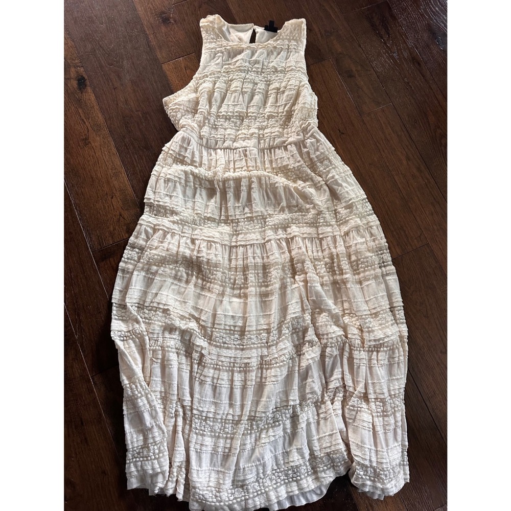 Torrid Ivory Lace Tiered Maxi Dress Womens 18 Sleeveless Ruffle Pom Pom Boho - Picture 2 of 6